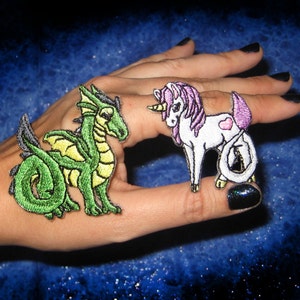 Kawaii Dragon y Unicorn Pair Iron en Patch