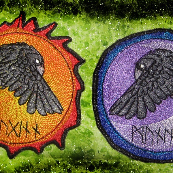 Odin's Ravens Pair Huginn and Muninn Raven Moon and Sun Patch  Iron on Patch