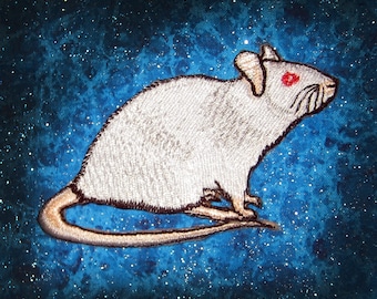Fancy Albino White Rat  Iron on Patch