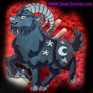 Huge Dancing Black Goat Pagan Iron on Patch Paganism