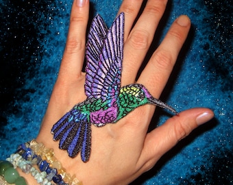 Purple Crowned Woodnymph  Wood Nymph Hummingbird Bird  Iron ON Patch 100% embroidery Thalurania colombica