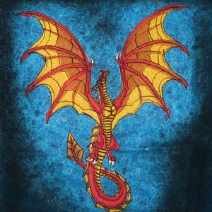 HUGE Flying Wyvern Dragon Red and Gold Iron on Patch