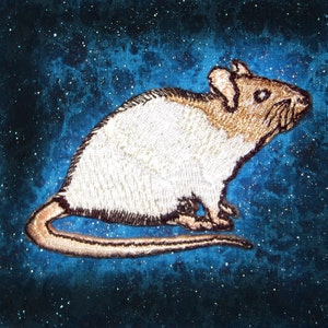 Fancy Cream Hooded Rat Steam Punk  Iron on Patch