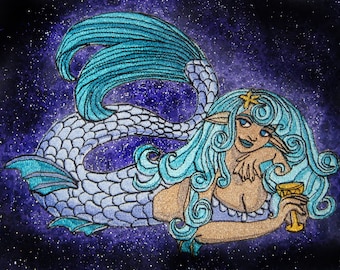 Lovely Siren Mermaid with Teal hair Iron on Patch Sew on Applique embroidered