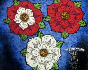 HUGE Tudor Rose Heraldic Heraldry  Iron on Patch Pick your color!