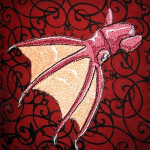 The Lovely Vampire Squid from Hell &quot;Vampyroteuthis infernalis&quot; Steam Punk Iron on Patch