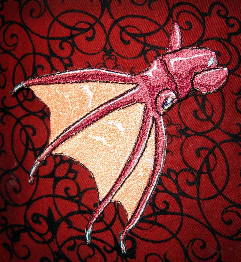 The Lovely Vampire Squid from Hell Vampyroteuthis infernalis Steam Punk Iron on Patch
