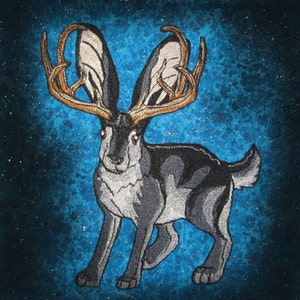 Riesige Jackalope Eisen auf Patch in schwarz