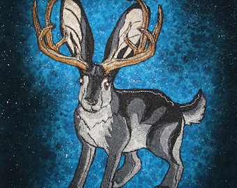 Huge Jackalope Iron on patch in Black