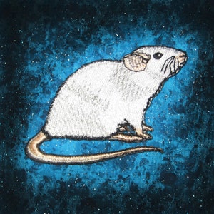 Fancy Dumbo Ear White Rat Steam Punk  Iron on Patch