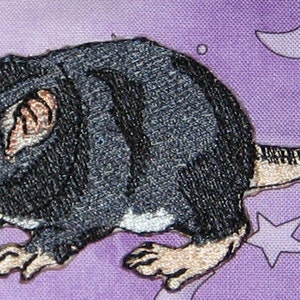 Fancy Black Baby Rat Pup Hopper Self  Rat Steam Punk  Iron on Patch