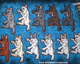 Epic Heraldry French Bulldog Pair Dog Iron on Patches Pick your color