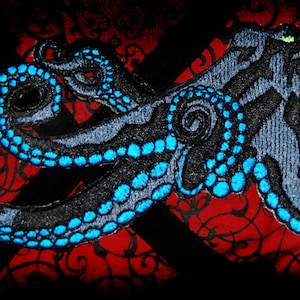 Huge Giant Octopus Octopie Jacket Back Iron on Patch Black and Blue ready to ship
