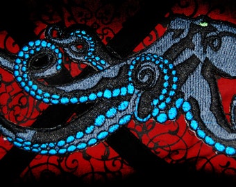 Huge Giant Octopus Octopie Jacket Back Iron on Patch Black and Blue ready to ship