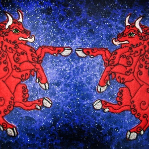 FELT Rampant Red Bull Heraldic Heraldry Iron on or Sew On Patch Pair medieval renaissance
