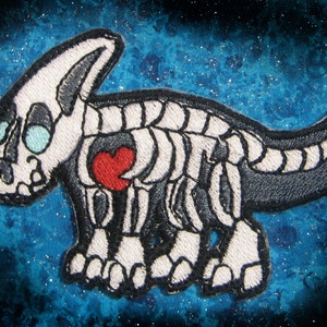 Rocken Parasaurolophus Dinosaur  Skeleton Iron on Patch