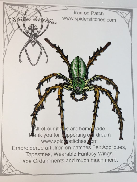 Green Lynx Spider Punk Iron on Patch Arachnid Peucetia Viridans