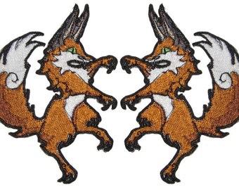 Epic Medieval Renascence Red Fox Pair Crest Heraldic Heraldry  Iron on Patch