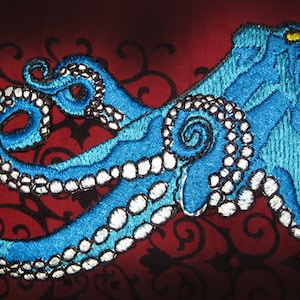 Huge Giant Octopus Octopie Jacket Back Iron on Patch Ocean Teal  with Golden eyes ready to ship