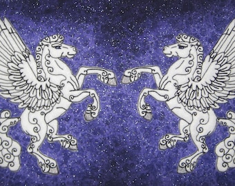 FELT Rampant Pegasus horse Heraldic Heraldry Iron on or Sew On Patch Pair medieval renaissance