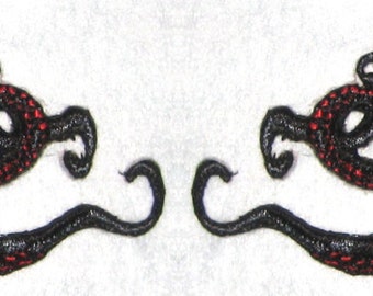 Small  Pair Octopus Iron on Patch Black and Red