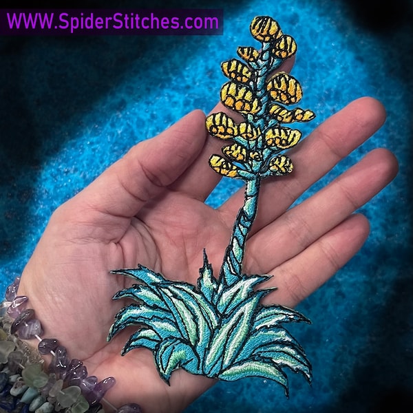 Blooming Blue Agave Succulent Cactus Century Plant Iron on Patch Sew on Applique embroidered