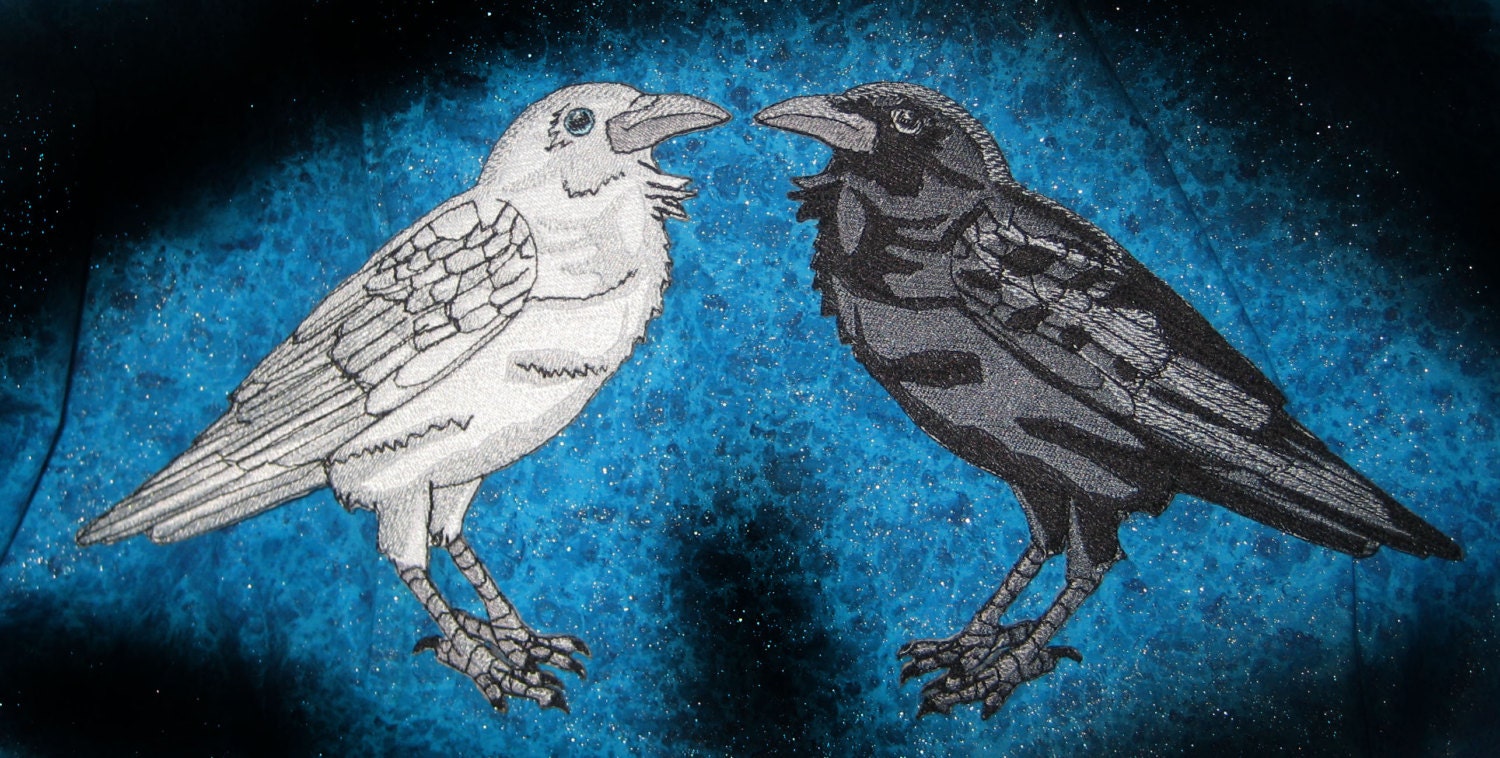 Impresionante enorme blanco y negro esp&iacute;ritu cuervo cuervo negro p&aacute;jaro  hierro en el parche 100% bordado - Etsy Espa&ntilde;a