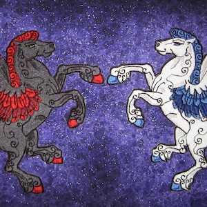 HUGE Rampant Pegasus Horse  Heraldic Heraldry  Iron on Patch Many Color Choices