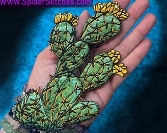 Parche termoadhesivo bordado de cactus de tuna amarilla de Texas