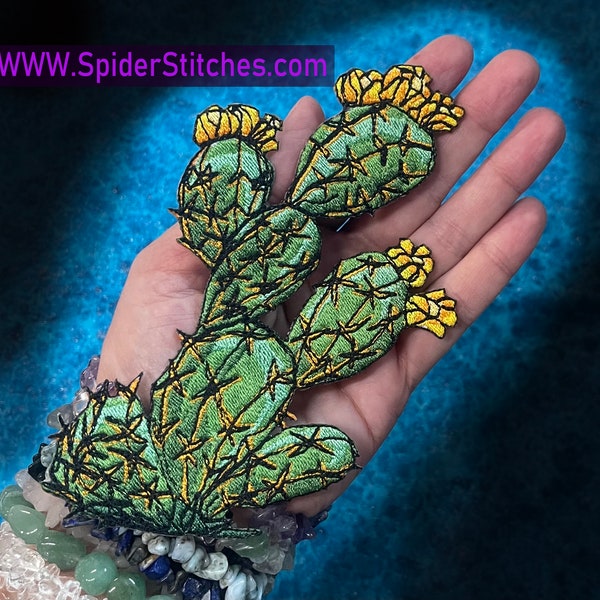 Texas Yellow Flowering  Prickly Pear Succulent Cactus Nopales Plant Iron on Patch Sew on Applique embroidered pricklypear