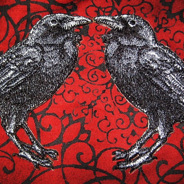 Raven Crow  Pair Black Bird  Iron ON Patch 100% embroidery