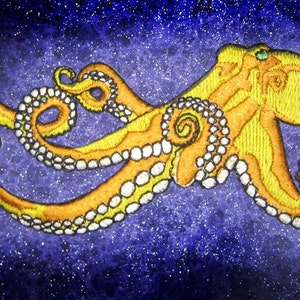 Huge Giant Octopus Octopie Jacket Back Iron on Patch Golden Yellow with Green eyes ready to ship