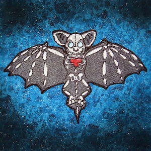 Skeleton Bone Flying Bat Iron on Patch