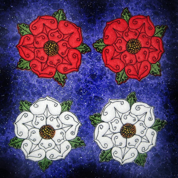 Pair of Tudor Rose Red or White Heraldic Heraldry FELT Iron on or Sew On Patch Pair medieval renaissance