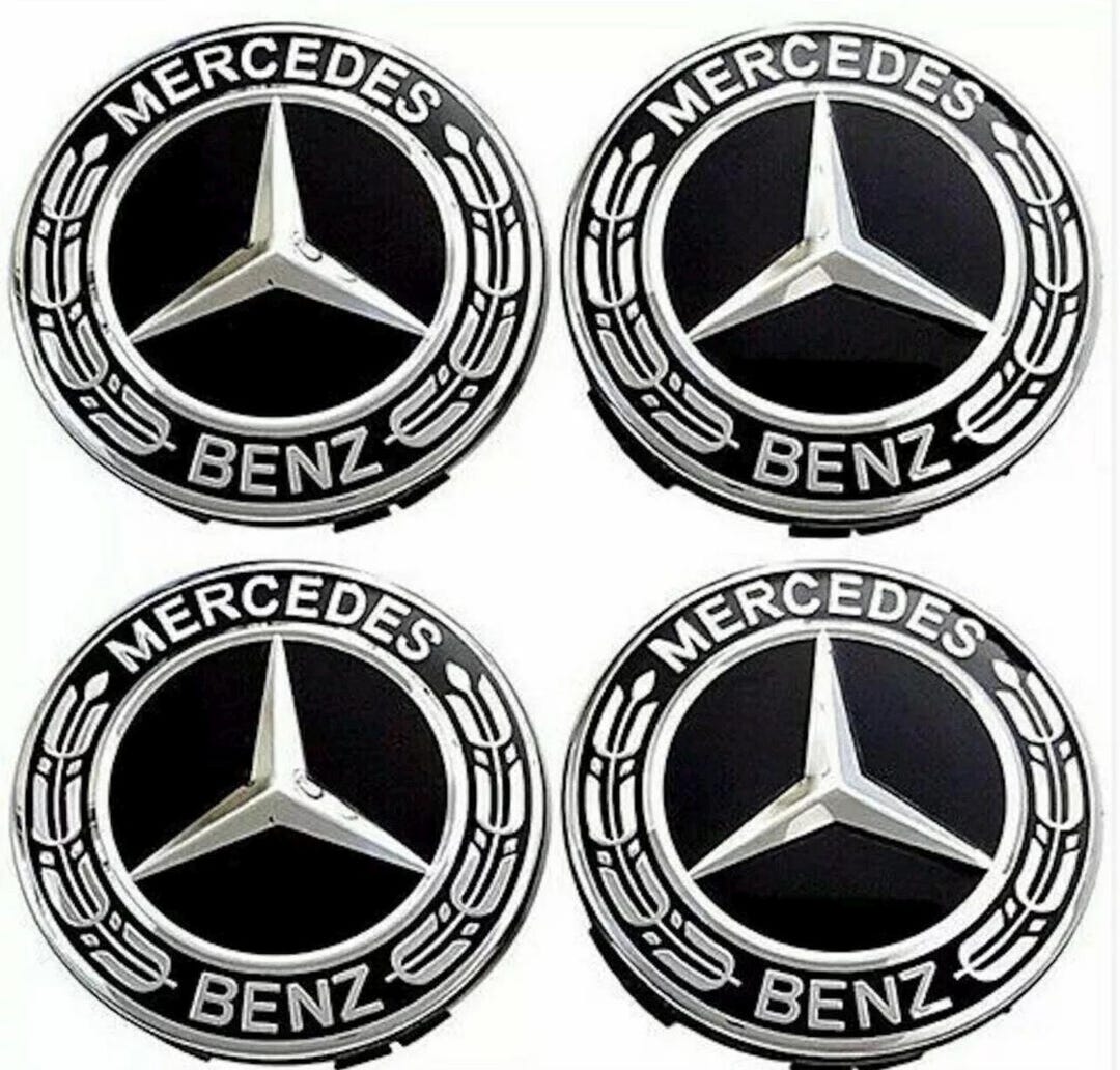 4 X Black Mercedes Benz Alloy Wheel Centre Caps 75mm Badges Hub Emblem ...