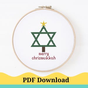 Joyeux Noël Chrismukkah Hanoucca carte de Noël au point de croix, modèle de point de croix pour cartes de vœux. Téléchargement instantané PDF !