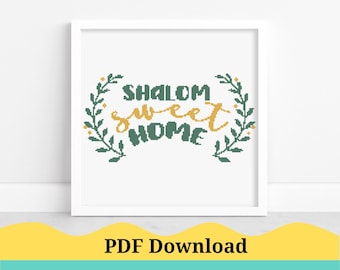 Shalom Sweet Home Cross Stitch Pattern, Home Decor Cross Stitch Pattern. Jewish Cross Stitch Pattern. PDF Instant Download!
