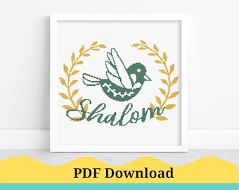 Shalom Cross Stitch Pattern, Home Decor Cross Stitch Pattern. Jewish Cross Stitch Pattern. PDF Instant Download!