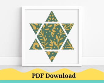 Star of David Cross Stitch Pattern, Home Decor Cross Stitch Pattern. Jewish Cross Stitch Pattern. PDF Instant Download!