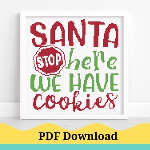 Papai Noel pare aqui padrão de ponto cruz de Natal, Papai Noel, pare aqui padrão de ponto cruz de Natal PDF Download instantâneo