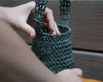 Raffia Basket Bag, Crochet Handbag, Medium Handle