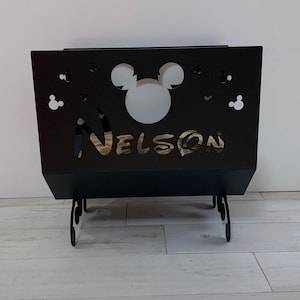 Indoor Metal Firewood Rack or Log Holder with Custom Design Mouse for Fireplace Decor
