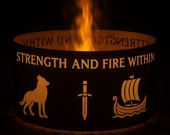Anneau de foyer Viking – Conception de loup, d'épée et de bateau