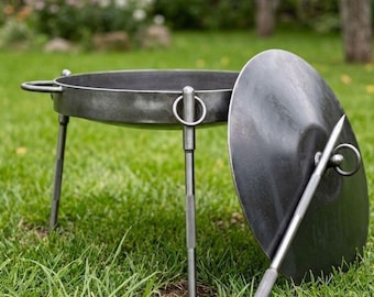 Poêle wok en fonte avec couvercle pour feu de camp - Wok de cow-boy pour barbecue professionnel (12-20 pouces)