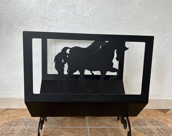 Fireplace Log Holder Metal Decor for Fireplace in Natural theme with a horse