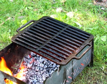 Gril rectangulaire en fonte, grille pour brasero, barbecue avec foyer extérieur