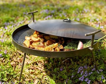 12" (30cm) High Heat Cooking Skillet, Personalized Cowboy Wok With Legs, Lid and Bag