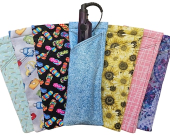 Heat Resistant Curling Iron/Flat Iron holder with Outer Pocket for Cord Storage, Handmade, Cotton Fabric. Made in USA