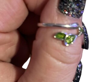 copper green leaf open adjustable ring