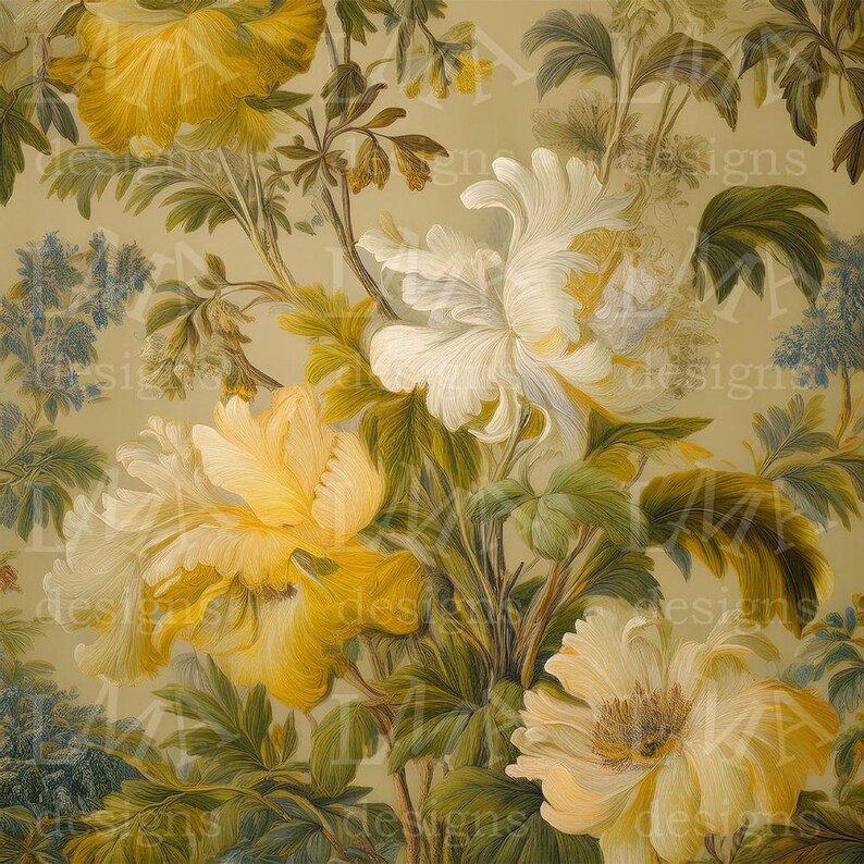 9 Victorian Wallpaper Background Yellow Floral Colors Etsy